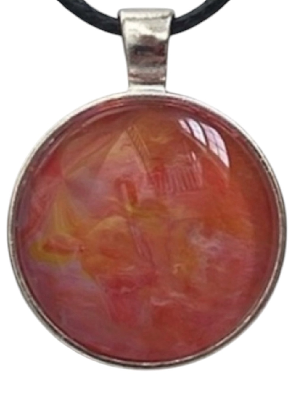 Hand Crafted Fluid Art Necklace by Svetlana Yeung Pink Red Yellow Pendant